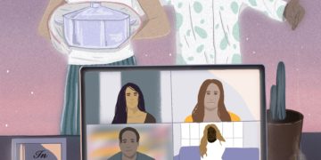 Illustration depicting an online funeral